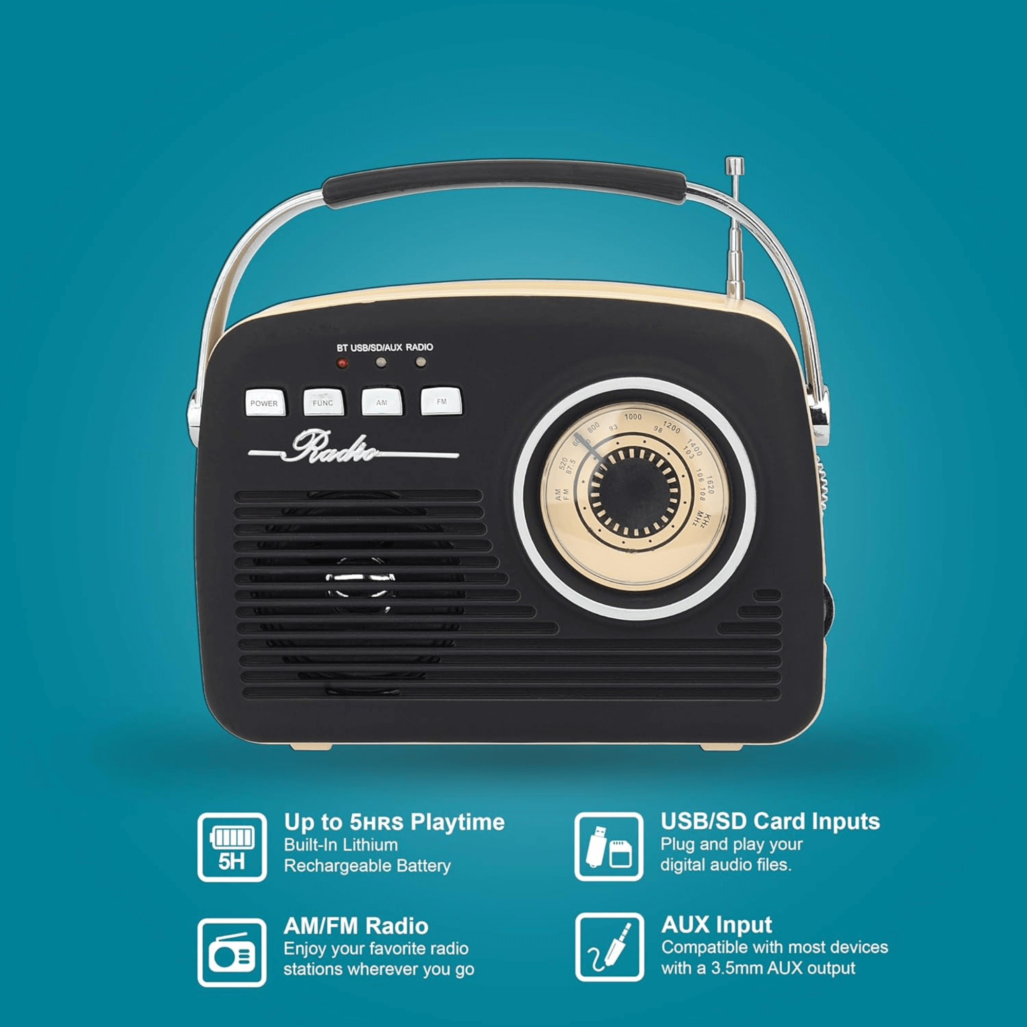 Supersonic Multi-Function Bluetooth Retro Speaker with Rechargeable