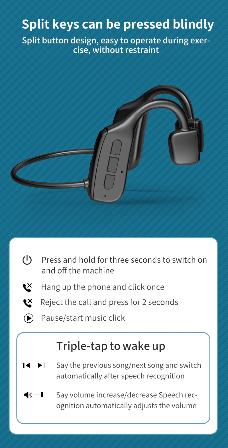 Bone Conduction Headphones Bluetooth 5.1 Wireless Headset Earbuds